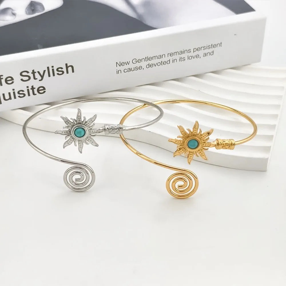 Bracelet Manchette Soleil Femme — Bangle Torsadé Ouvert Style Boho