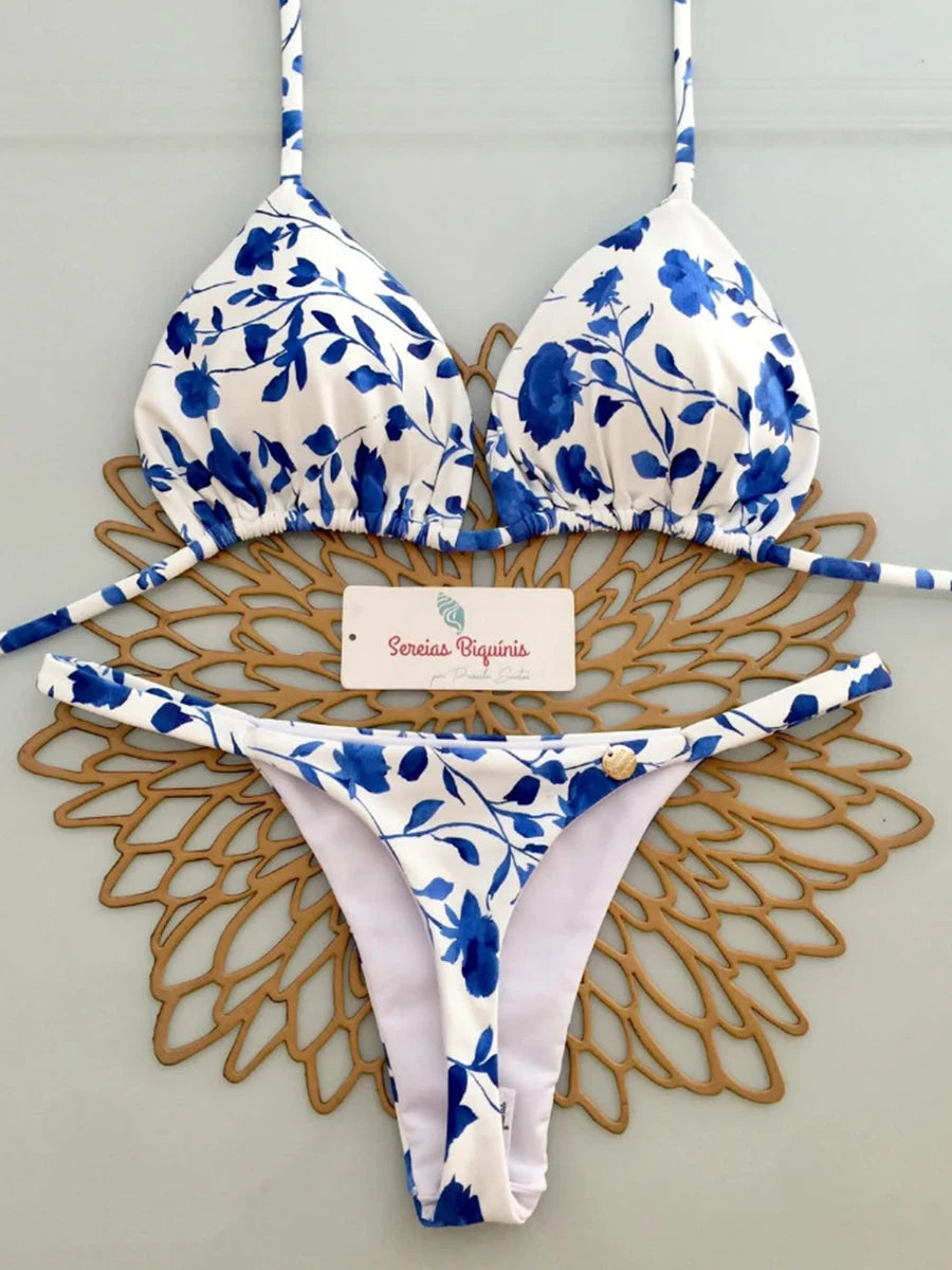 Bikini Brésilien Lacé Imprimé 2026 — Micro Swimwear Dos Nu Femme