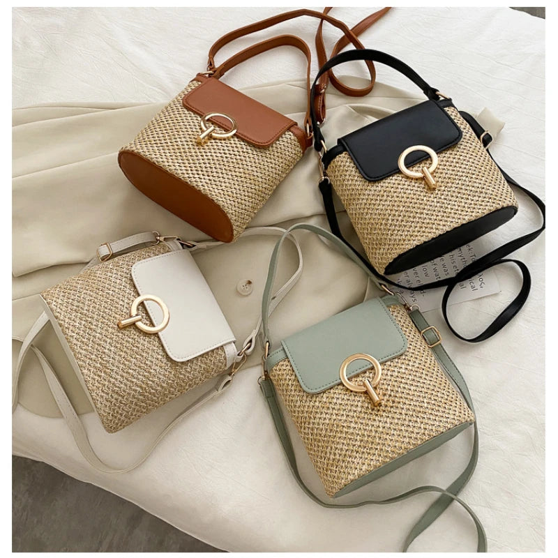 Sac de Plage en Paille Tressée — Sac À Main Rond Femme Style Bohème