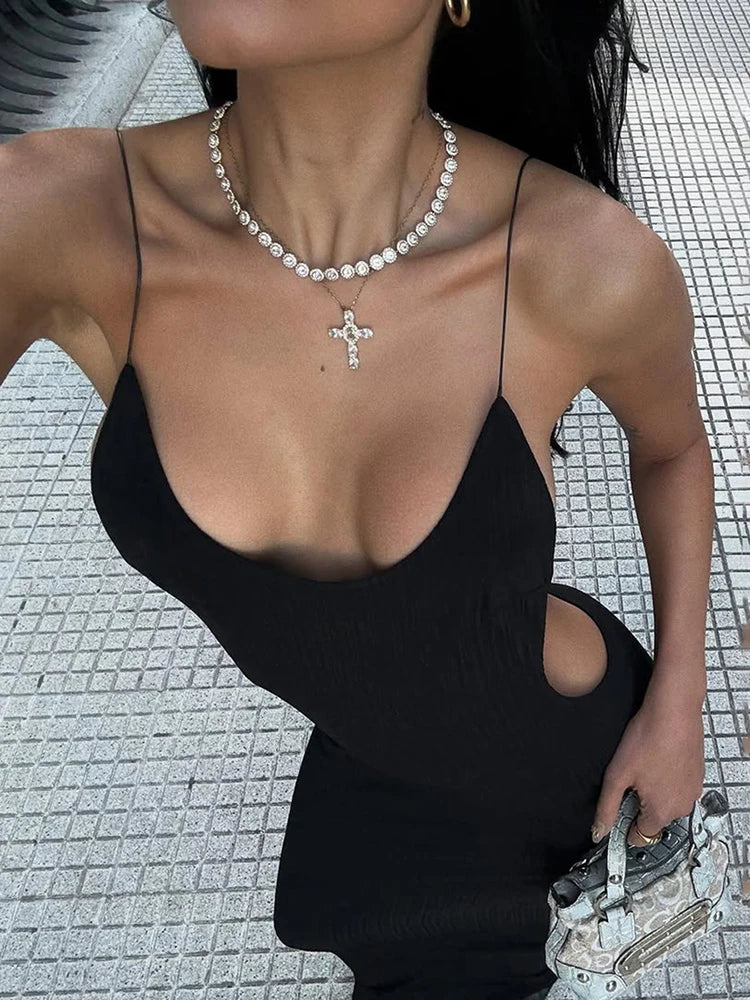 Robe Dos Croisé Metal Cube Sans Manches — Robe Soirée Club Sexy Femme