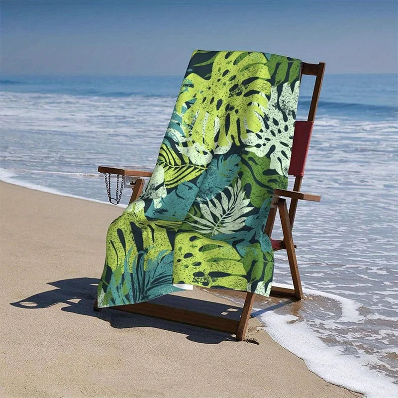 Serviette de Plage Feuilles Tropicales — Séchage Rapide, Anti-UV, Anti-Sable