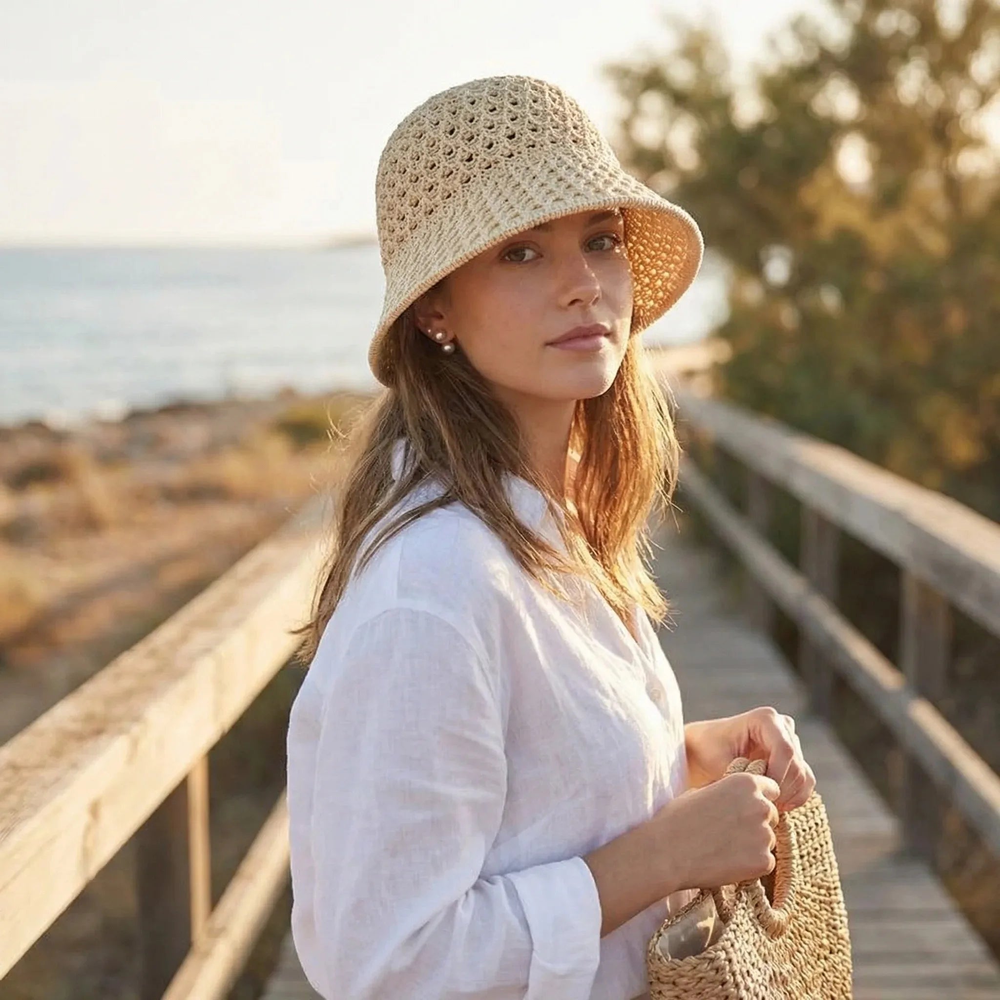 Chapeau de Plage Coréen en Paille — Bob Tissage Panama, Femme, 3 Coloris