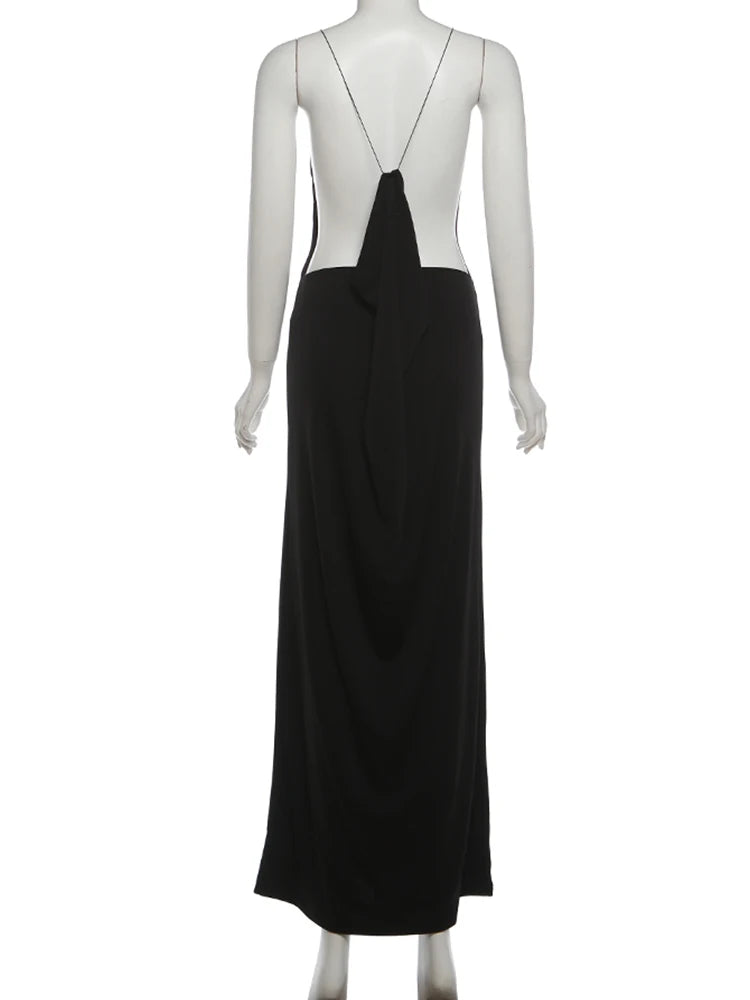 Robe Dos Croisé Metal Cube Sans Manches — Robe Soirée Club Sexy Femme