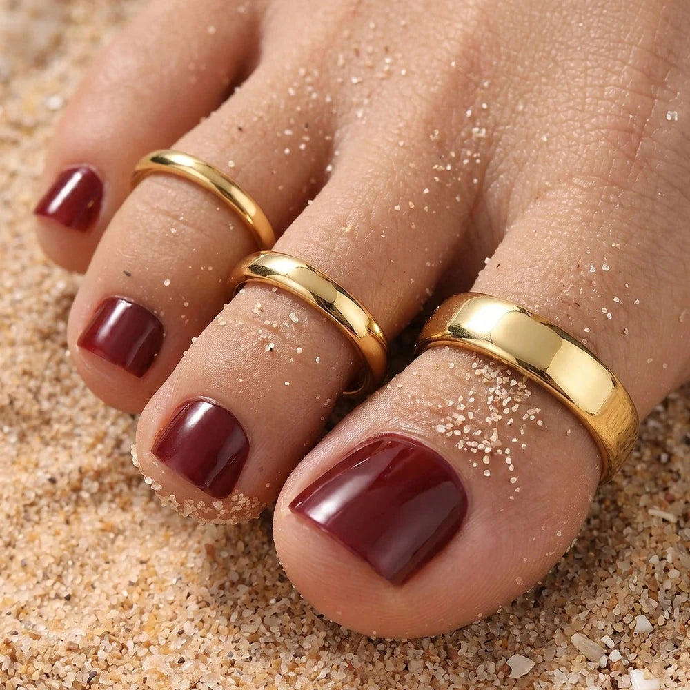 Bagues d'Orteil Dorées Fines Ajustables — Bijou Plage Été Acier Plaqué Or