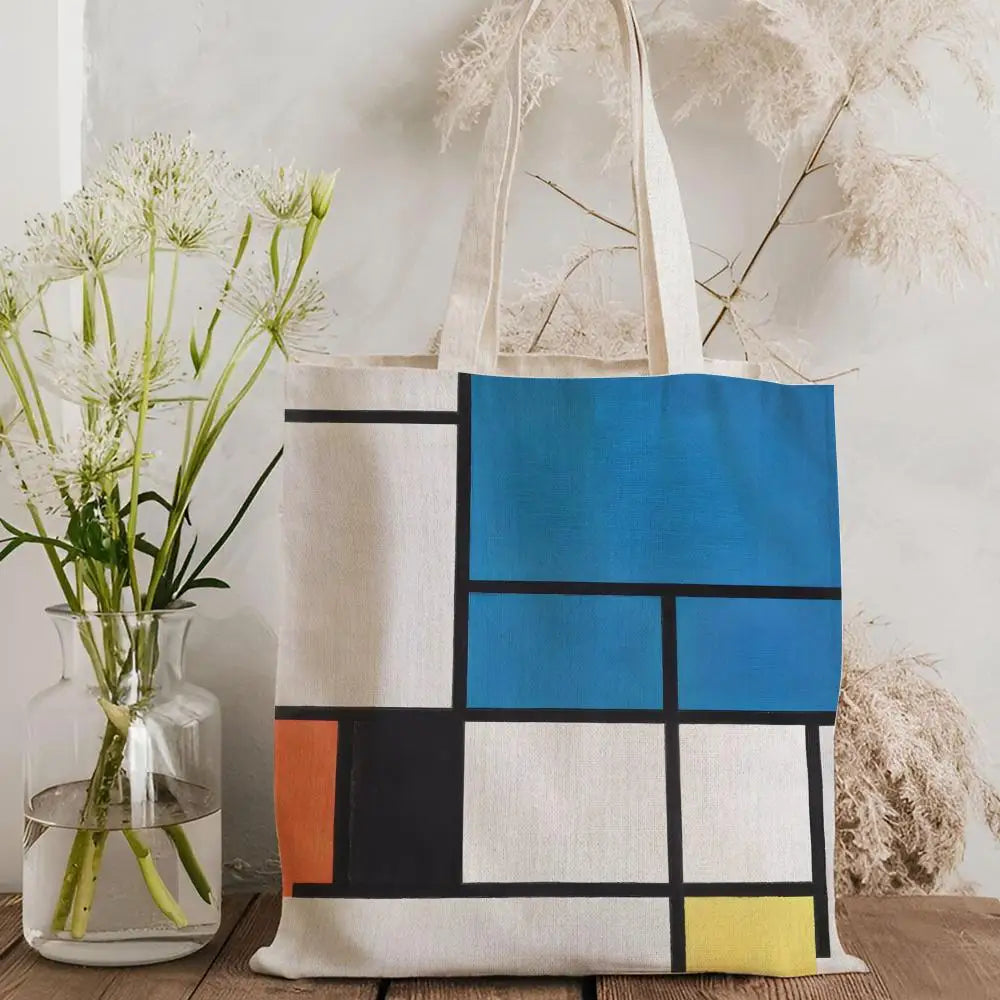 Tote Bag Canvas Style Mondrian — Sac Courses Éco-Responsable Grande Capacité