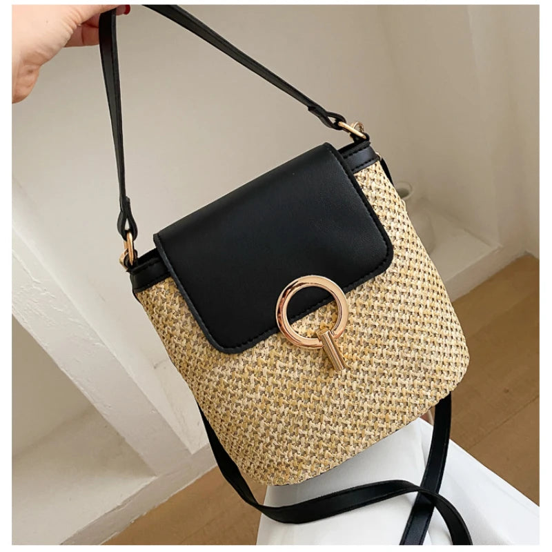 Sac de Plage en Paille Tressée — Sac À Main Rond Femme Style Bohème