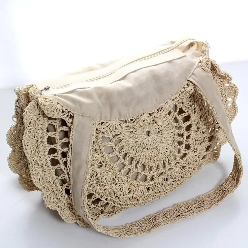 Sac Tote Paille Rond Tressé — Grand Sac de Plage Fait Main Femme Été