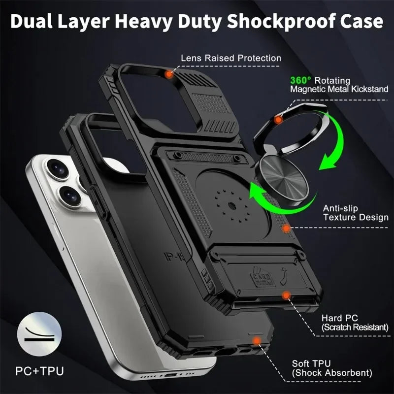 Étui Portefeuille Anneau Magnétique 360° – Compatible iPhone 11 à 16 Pro Max