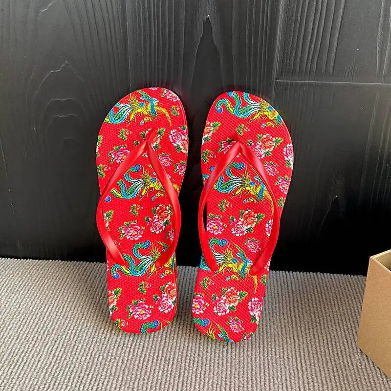 Tongs Couple Imprimé Floral Rétro – Sandales Plage Bout Pince Été 2026