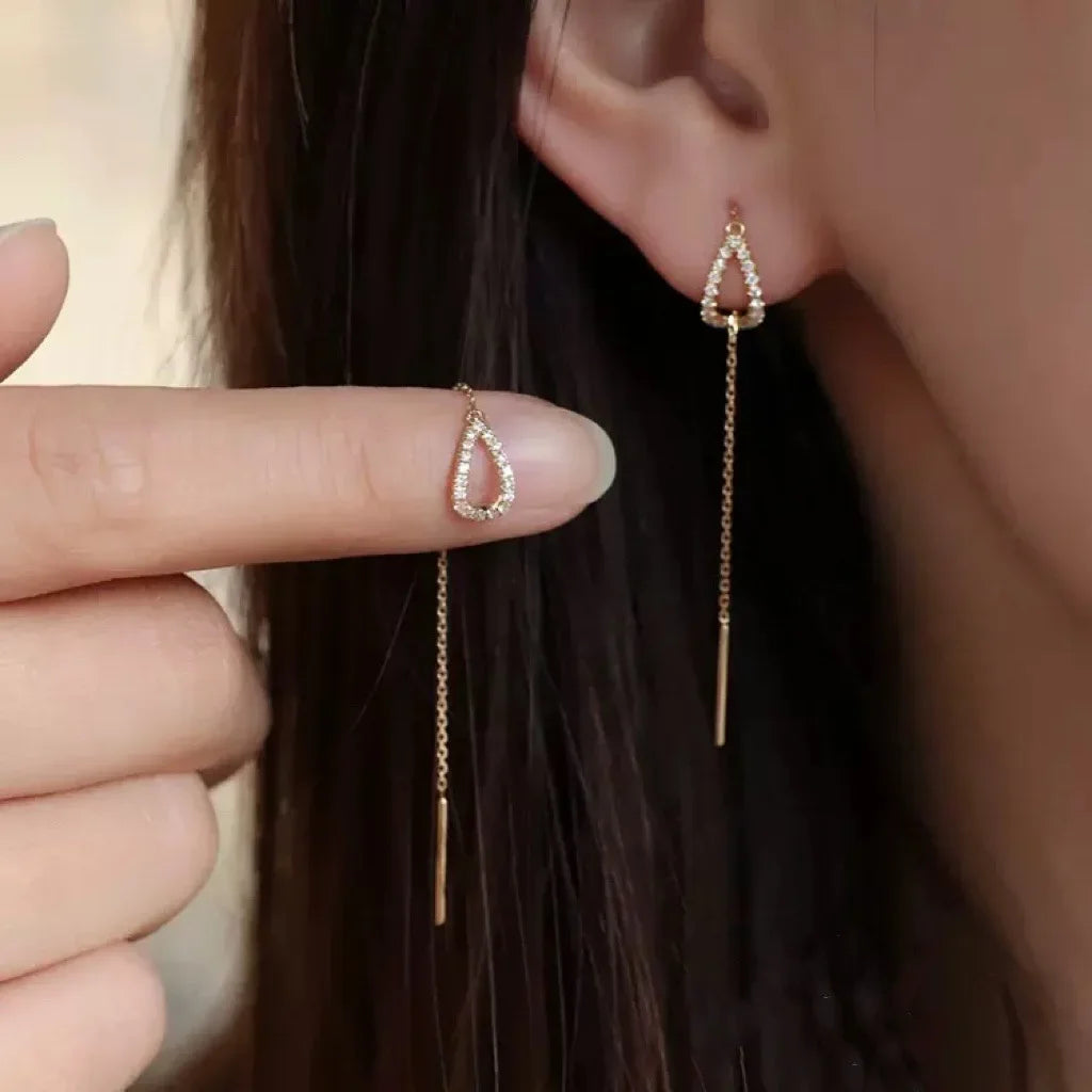 Boucles d'Oreilles Pendantes Zircon Cristal — Ear Line Rose Gold Femme