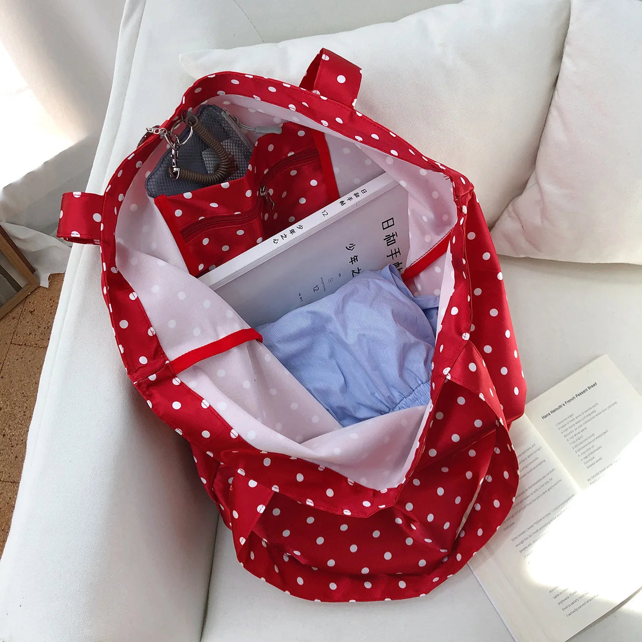 Grand Sac Épaule À Pois — Tote Bag Femme Grande Capacité Casual
