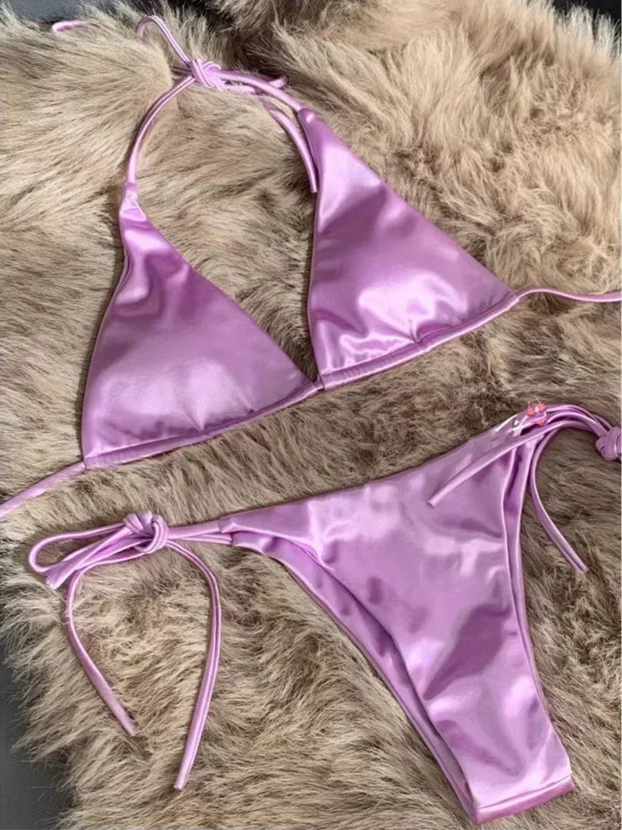Bikini Satin Métallisé Halter — Deux Pièces Femme