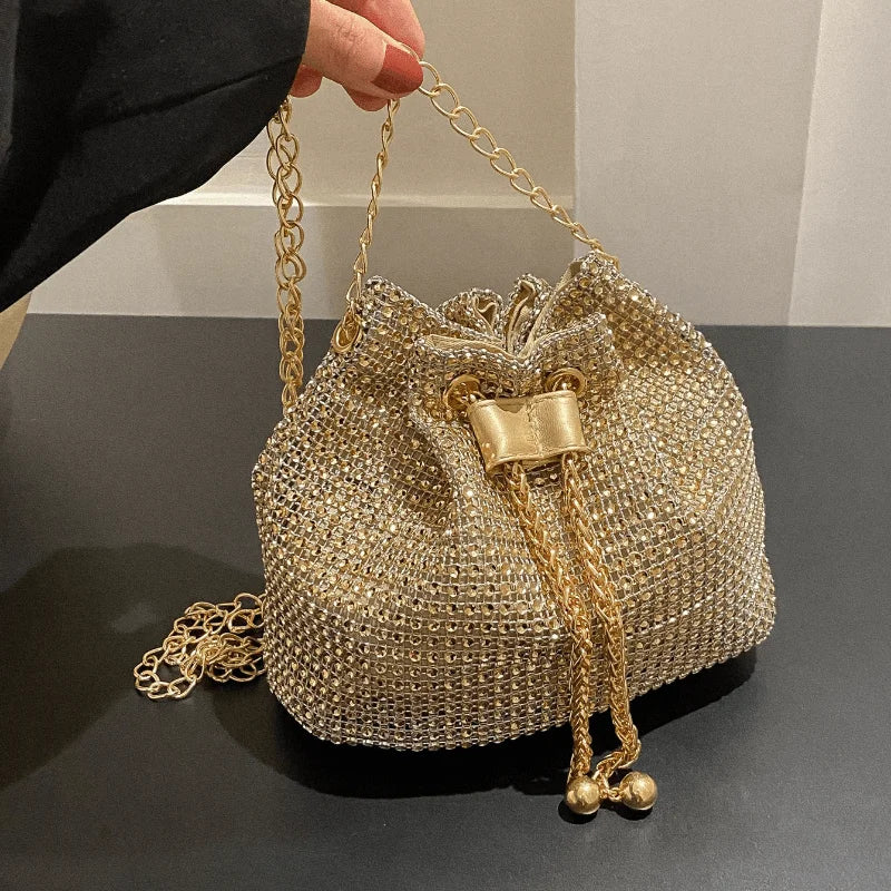Sac Crossbody Strass & Rhinestone — Pochette Seau Multifonction Femme Soirée