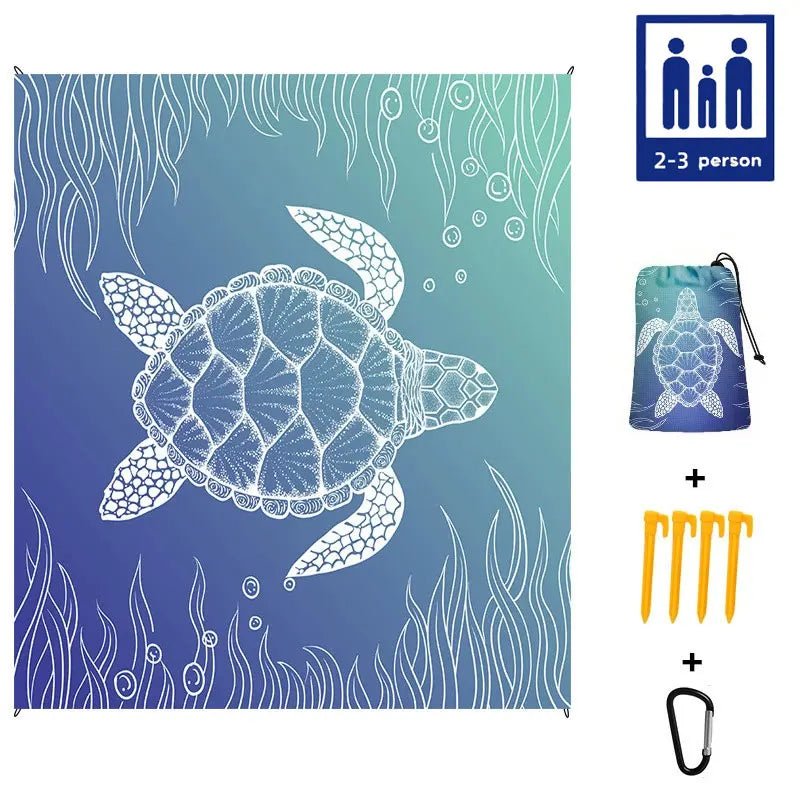 Couverture de Plage Anti-Sable Tortue — Tapis Léger Grande Taille Pique-Nique & Voyage