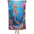 Serviette de Plage Hippocampe et Corail — Séchage Rapide, Anti-UV, Anti-Sable