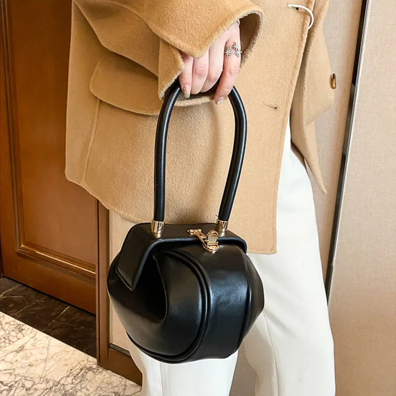 Mini Sac Bowling Sphérique — Sac Hobo Rond Cuir PU Femme Luxe Designer
