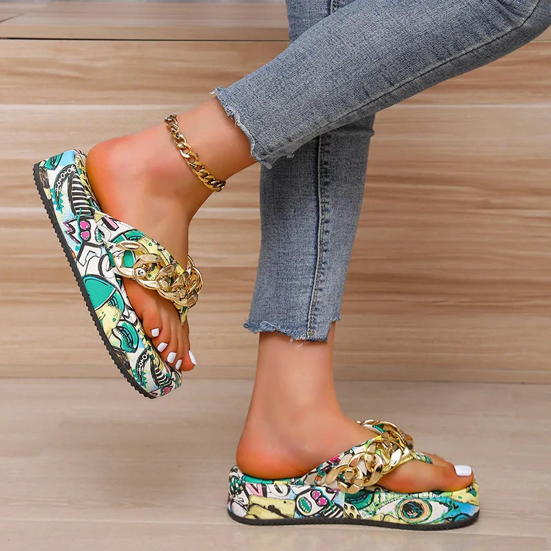 Sandales Plates Chaîne Femme — Mules Tendance Été Style Fashion