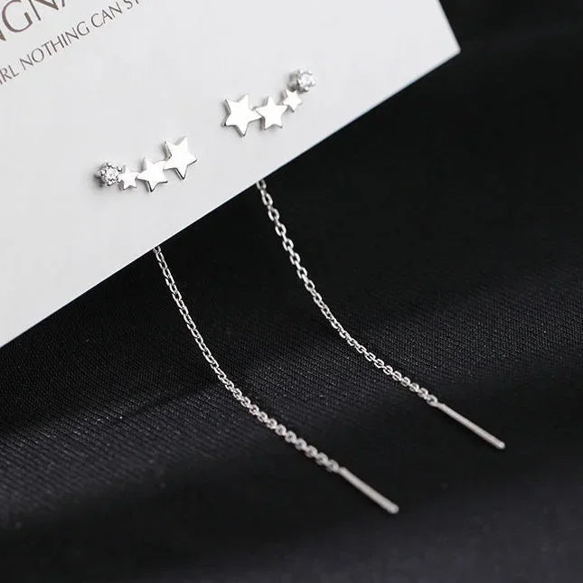 Boucles d'Oreilles Pendantes Zircon Cristal — Ear Line Rose Gold Femme