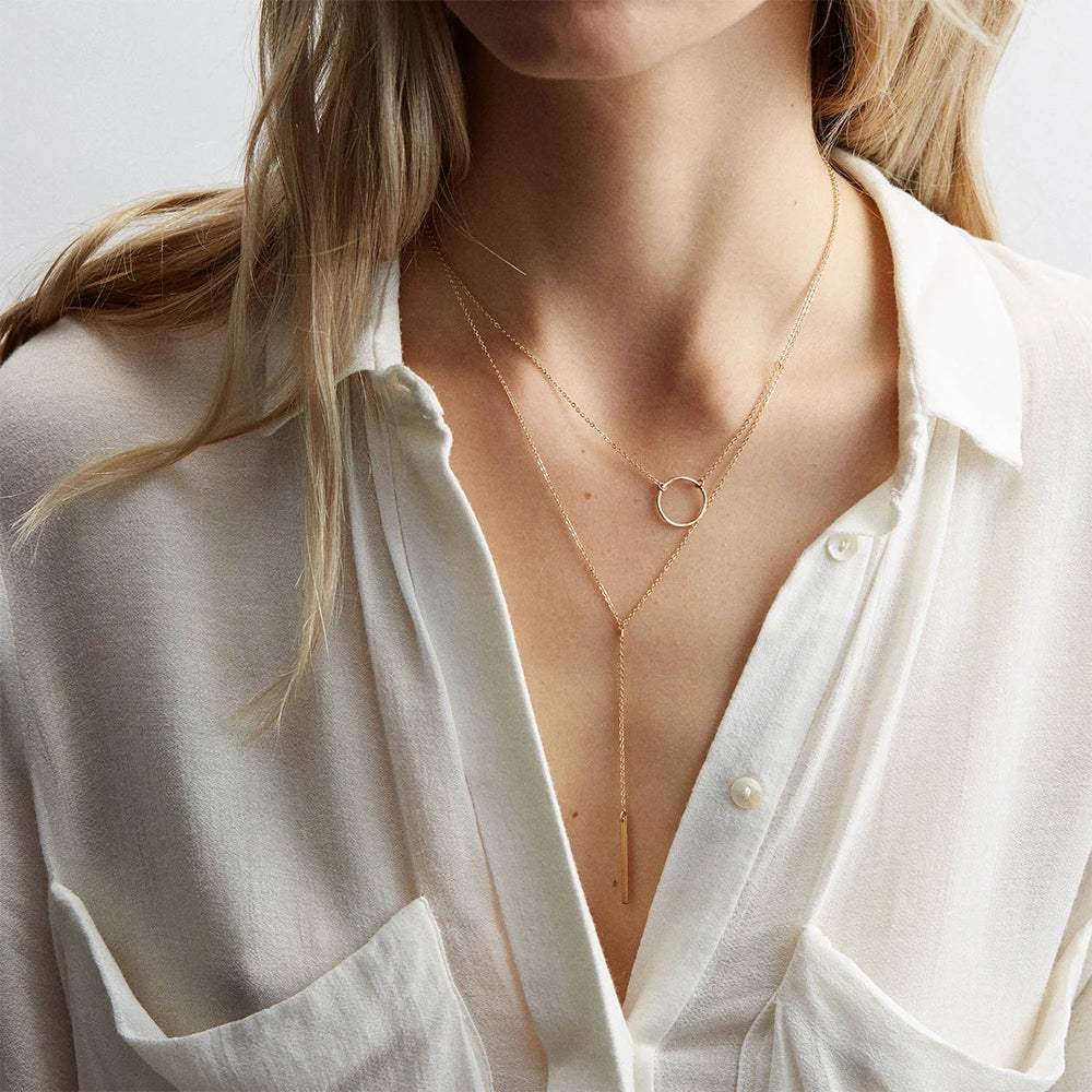 Collier Perle Clavicule Feuille — Chaîne Longue Pendentif Femme Minimaliste