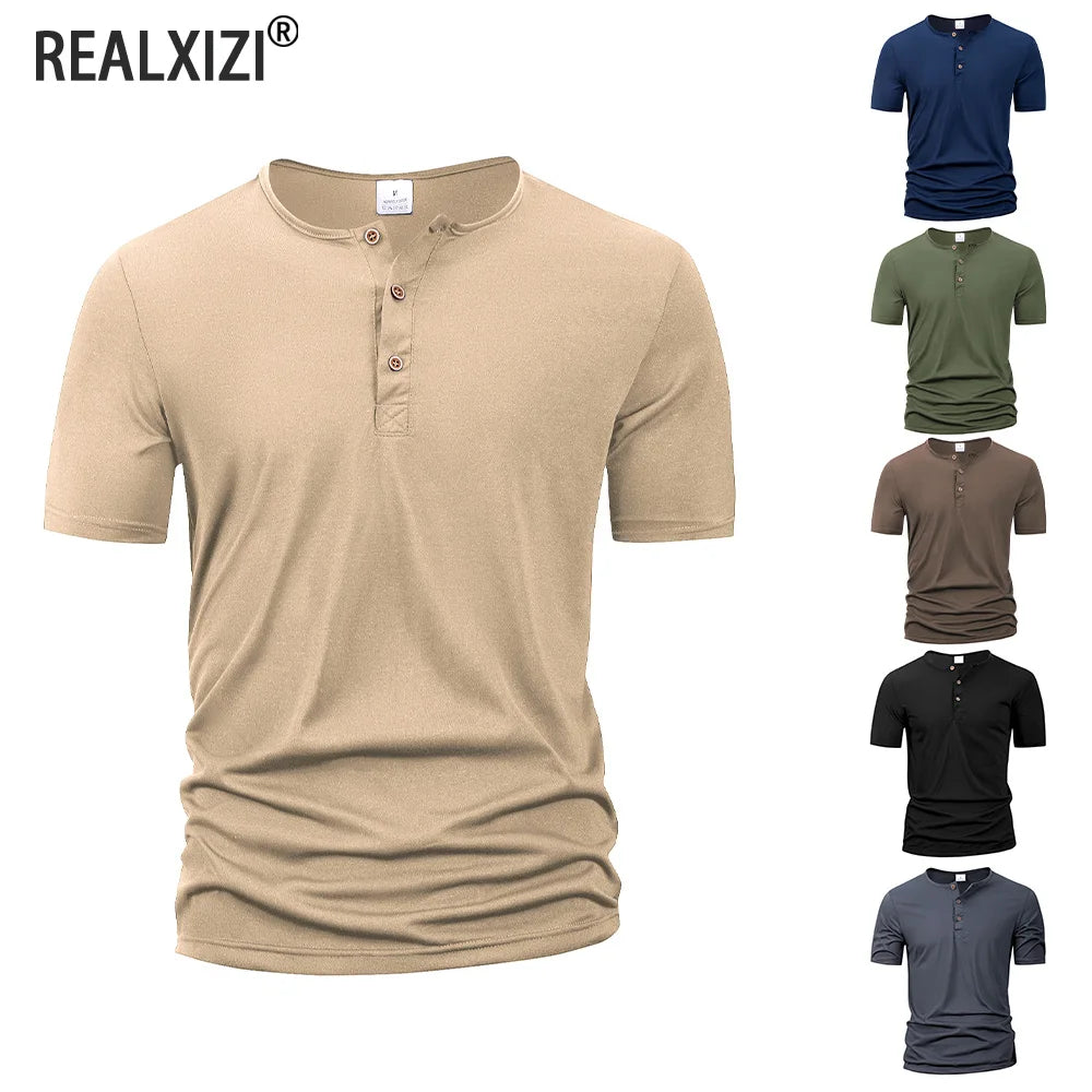 T-Shirt Homme Col Henley Boutonné — Respirant Séchage Rapide