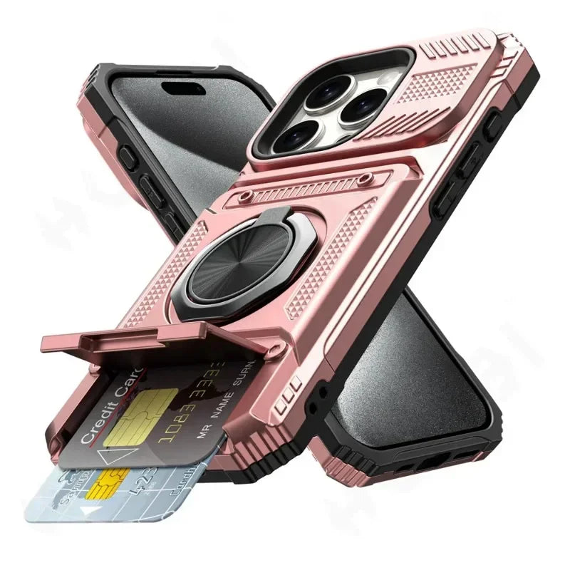 Étui Portefeuille Anneau Magnétique 360° – Compatible iPhone 11 à 16 Pro Max