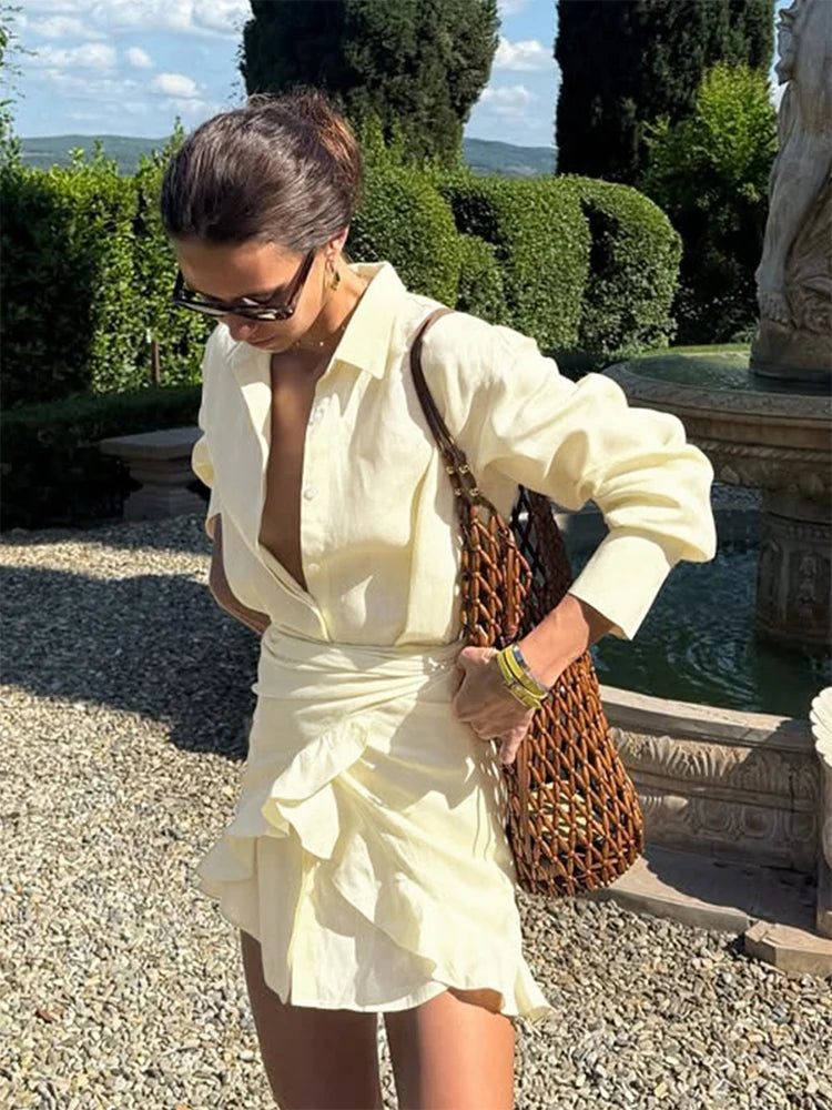 Robe Chemise À Lacets Manches Longues — Robe Cover-Up Plage Femme 2026