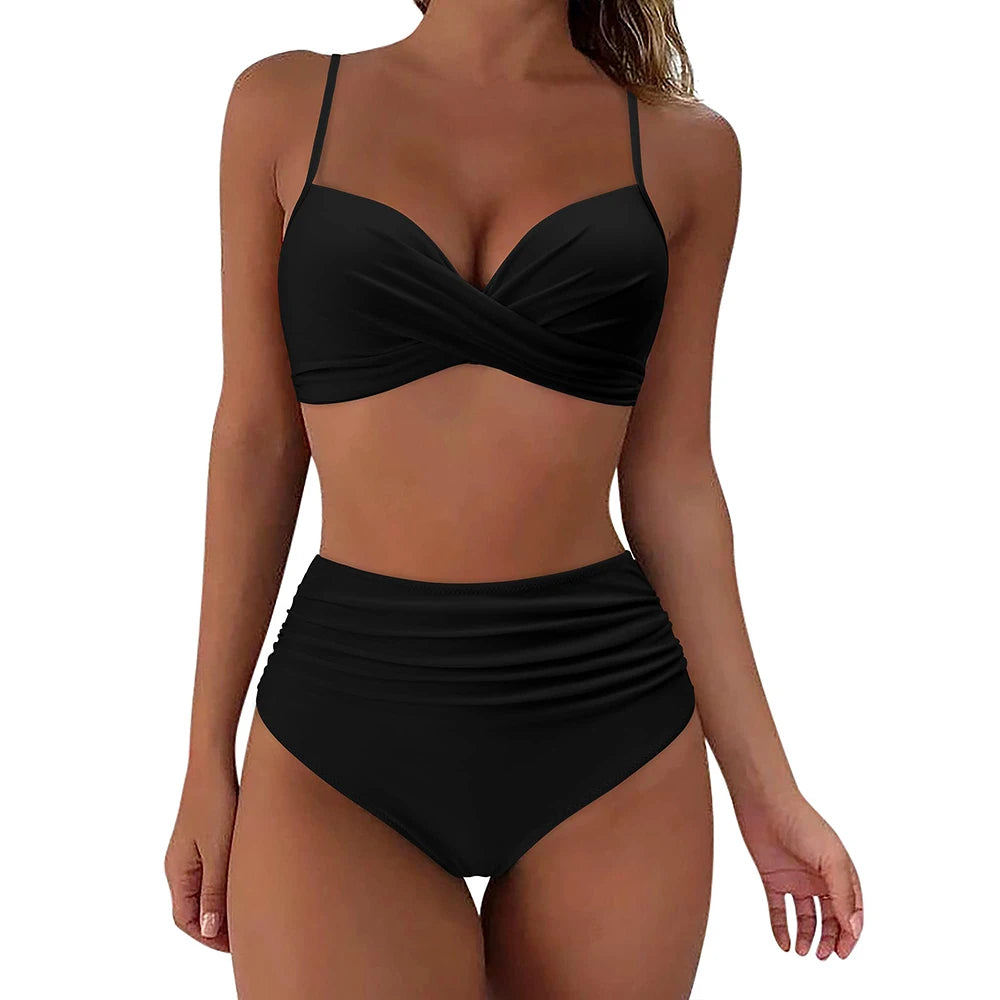 Bikini Vintage Taille Haute Push-Up 2026 — Imprimé Femme