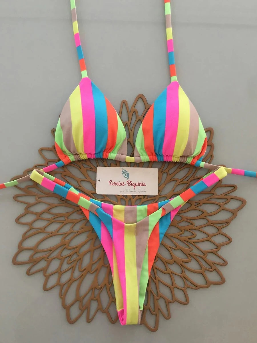 Bikini Brésilien Lacé Imprimé 2026 — Micro Swimwear Dos Nu Femme