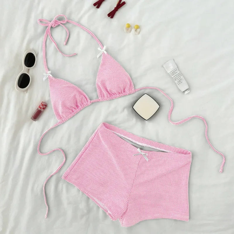 2026 Plaid Swimsuits Tankini Set Female Swimwear Push Up For Beach Swim Wear Two-Piece Bathing Suits Pool Women's Swimming Suit