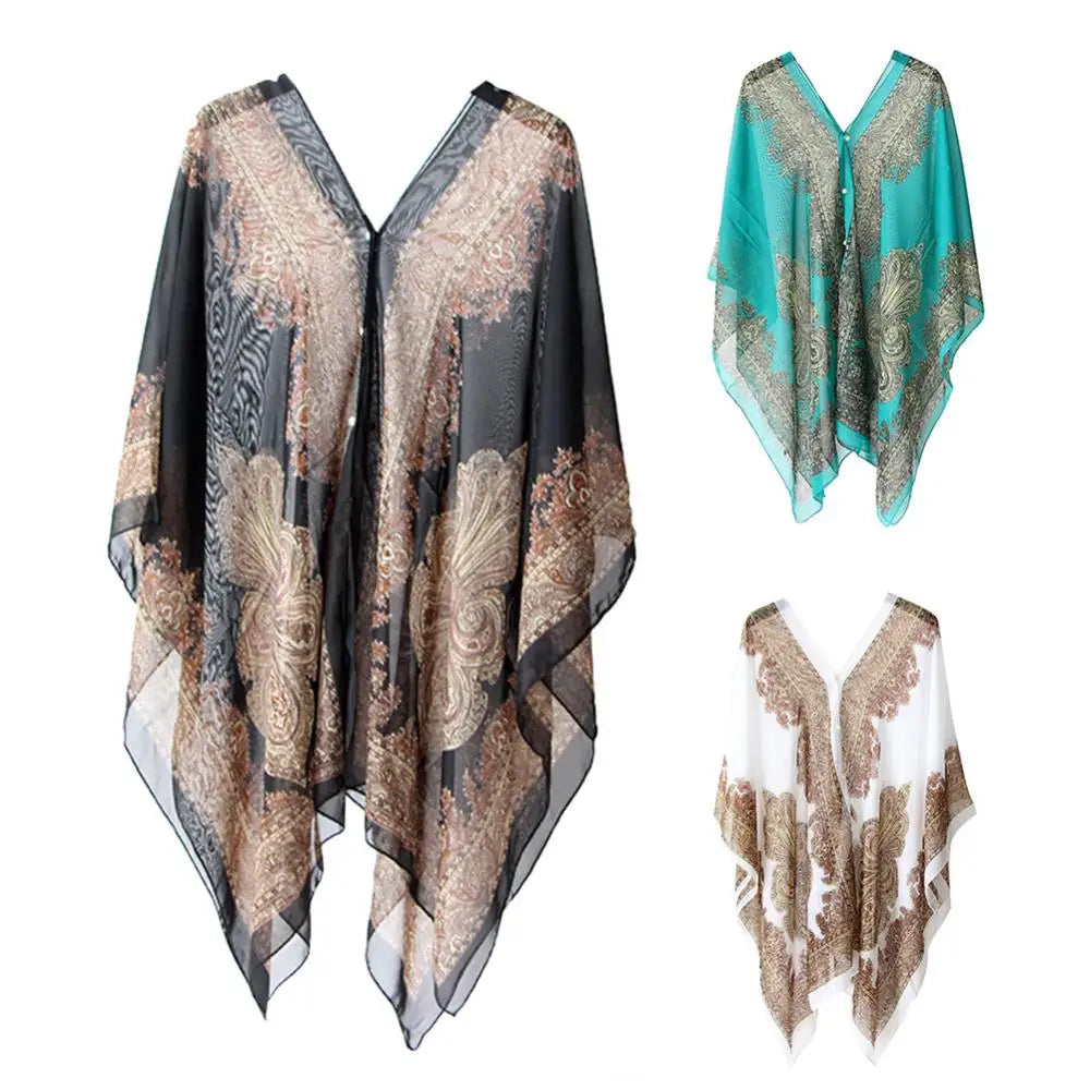 Kaftan Robe de Plage Chiffon — Tunique Cover-Up Femme Été
