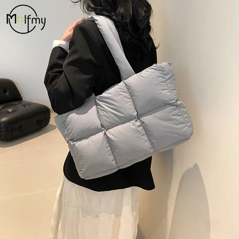 Sac Cabas Matelassé À Carreaux — Sac Épaule Grande Capacité Femme Rétro