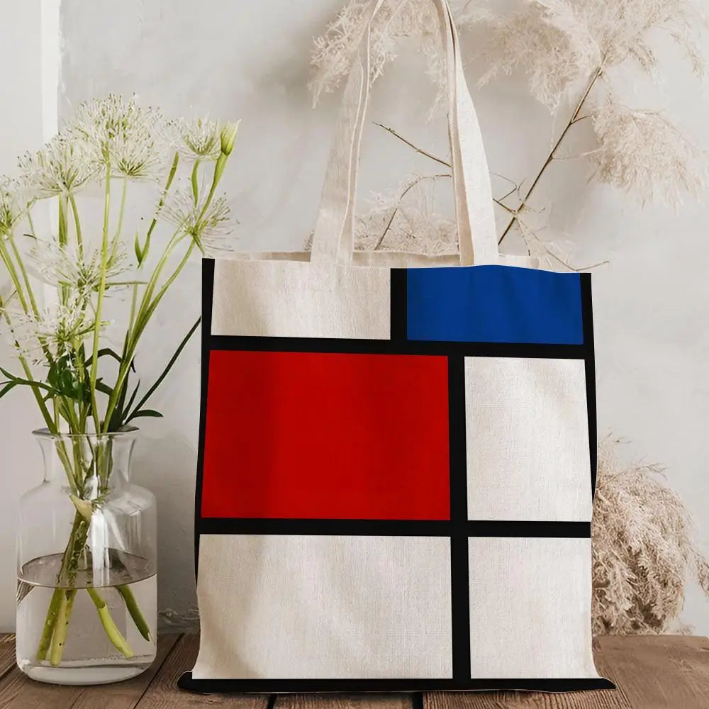 Tote Bag Canvas Style Mondrian — Sac Courses Éco-Responsable Grande Capacité