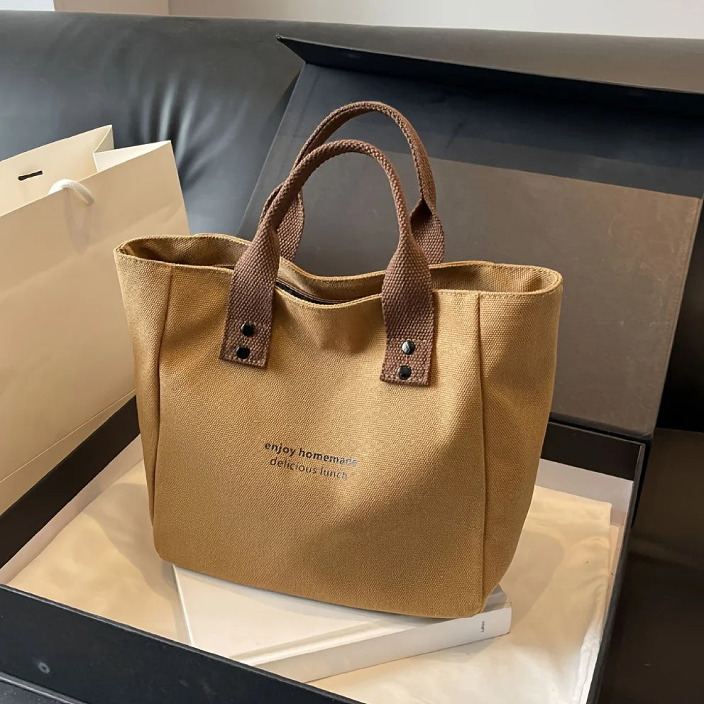 Tote Bag Canvas Classique Couleur Unie — Sac Épaule Femme Bureau Quotidien