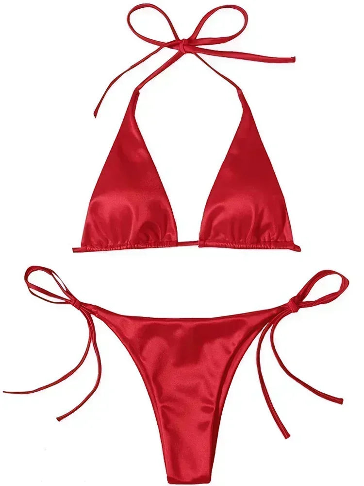 Bikini Satin Métallisé Halter — Deux Pièces Femme