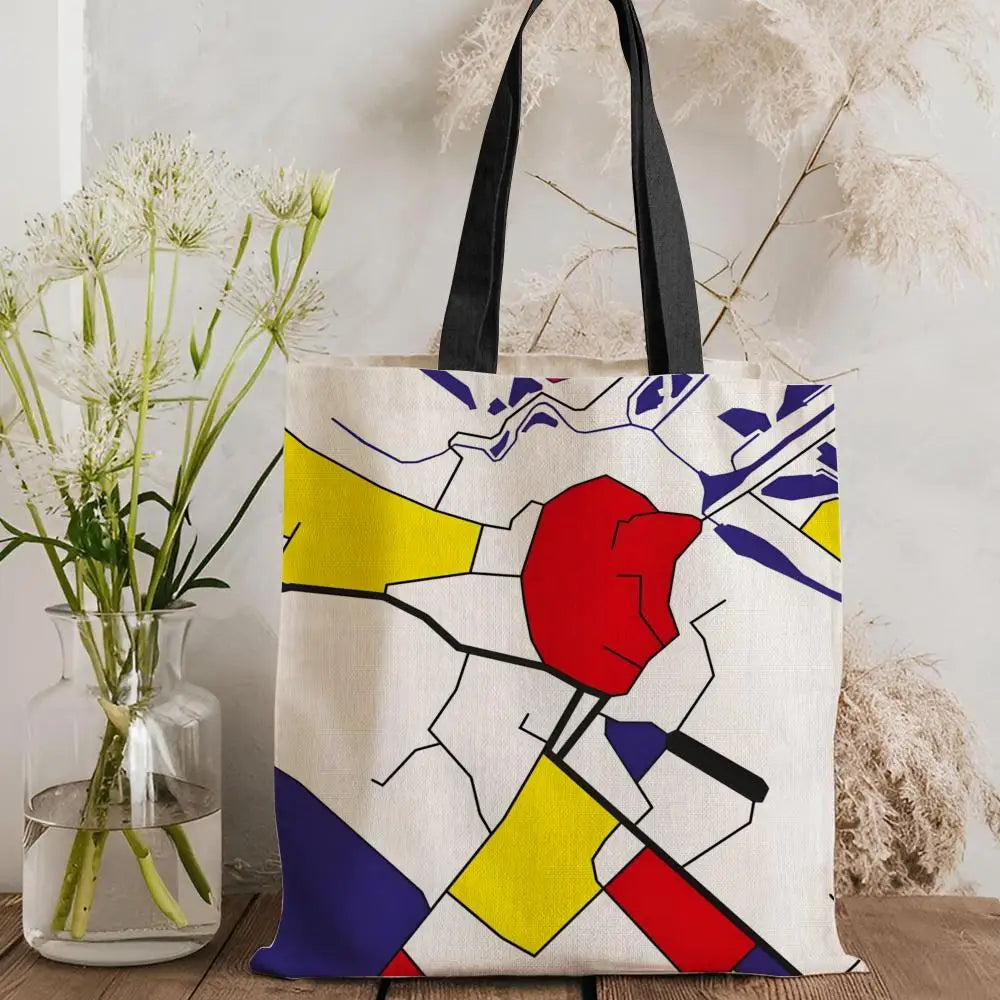 Tote Bag Canvas Style Mondrian — Sac Courses Éco-Responsable Grande Capacité