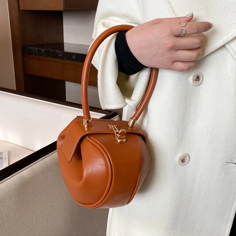 Mini Sac Bowling Sphérique — Sac Hobo Rond Cuir PU Femme Luxe Designer