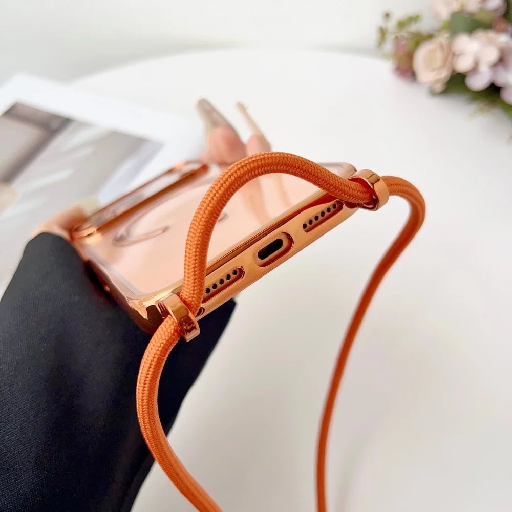 Coque Transparente Magnétique avec Lanière — iPhone 11 à 17 Pro Max, Compatible MagSafe