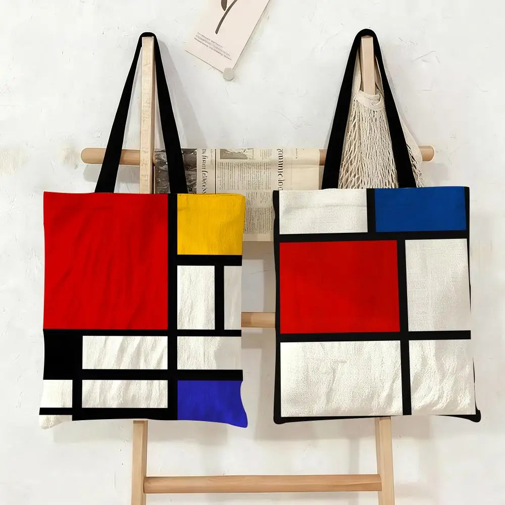 Tote Bag Canvas Style Mondrian — Sac Courses Éco-Responsable Grande Capacité