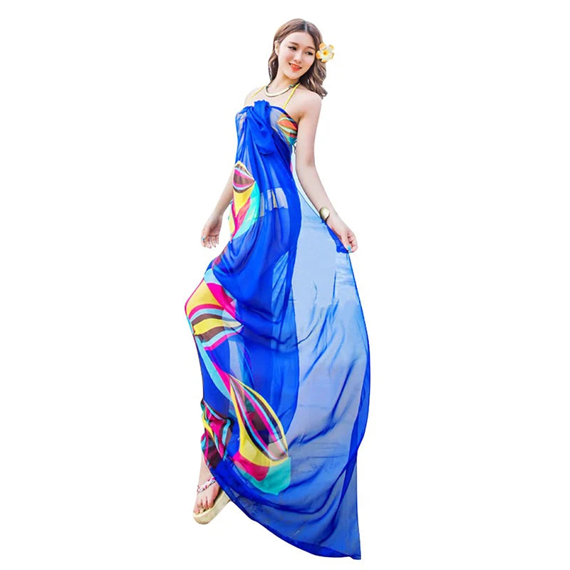 Paréo Chiffon Géométrique Grande Taille — Sarong Cover-Up Plage Femme