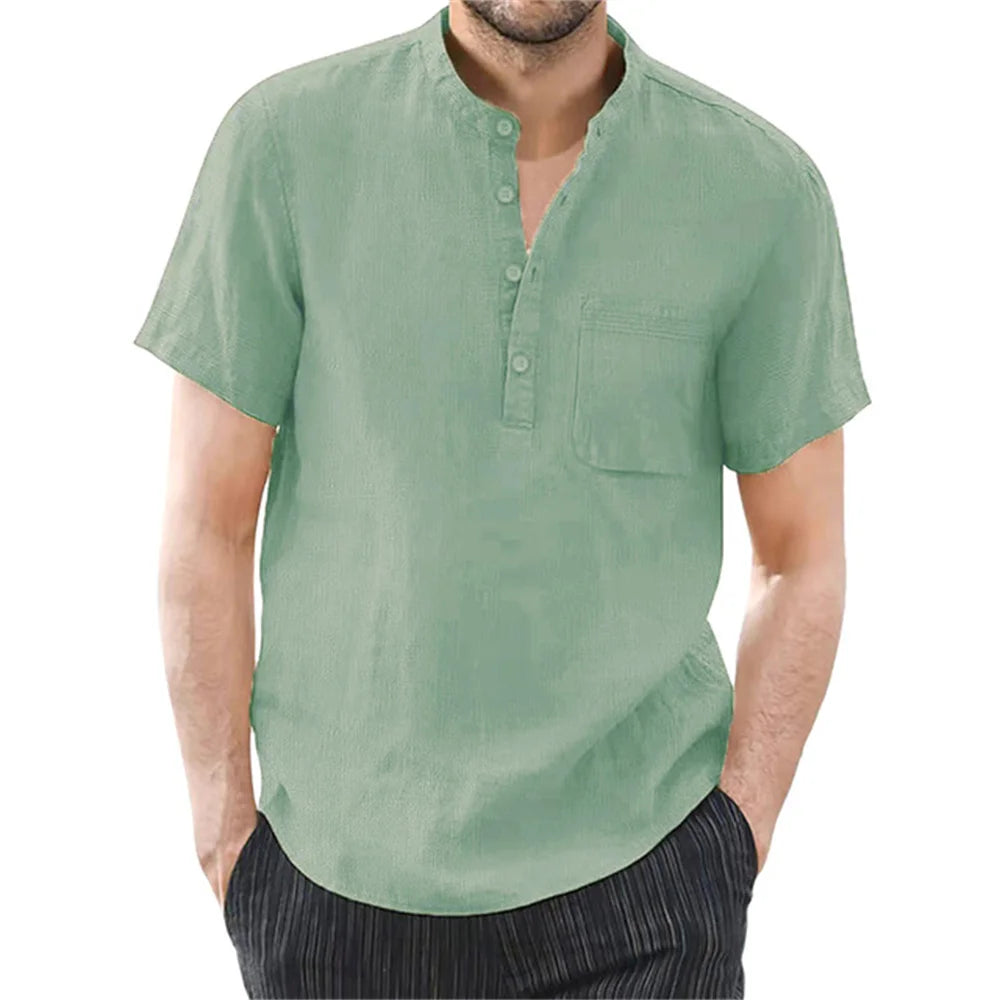 T-shirt Homme Coton Lin — Manches Courtes Été