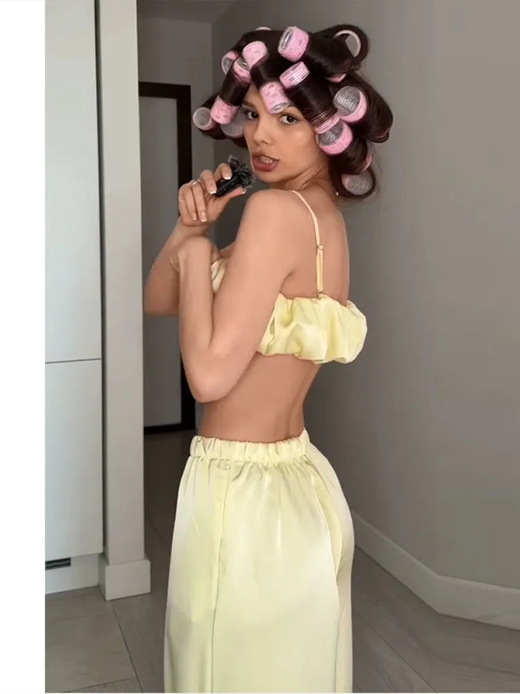 Ensemble 2 Pièces Tube Top & Pantalon à Lacets — Tenue Soirée Femme