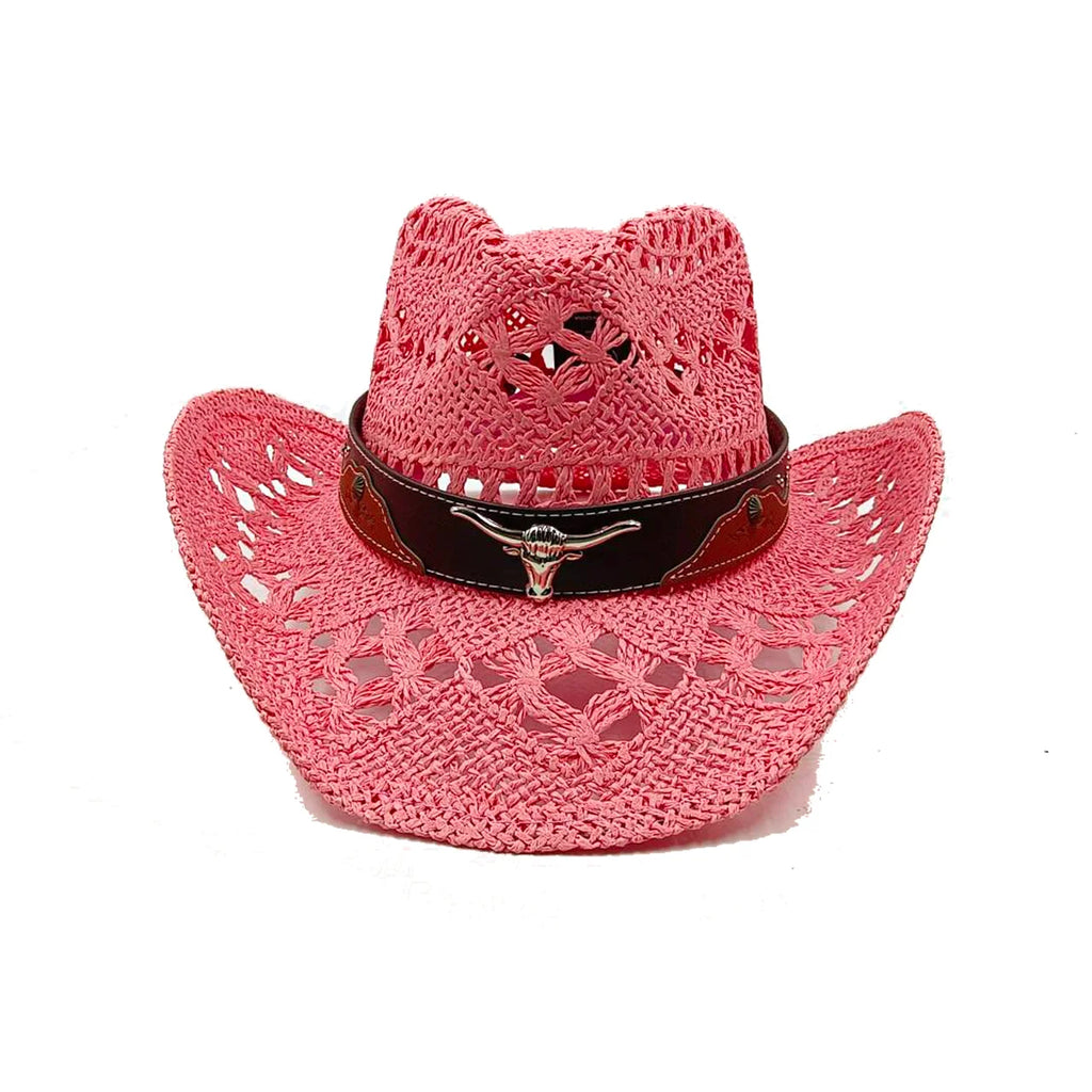 Chapeau de Cowboy Tendance Ajouré — Fait Main en Paille, Style Boho Plage Unisexe