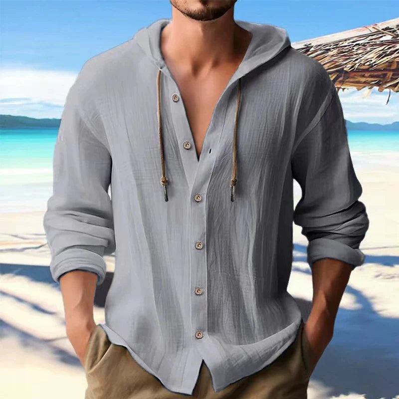 Chemise en Lin Homme à Capuche – Manches Longues, Style Streetwear