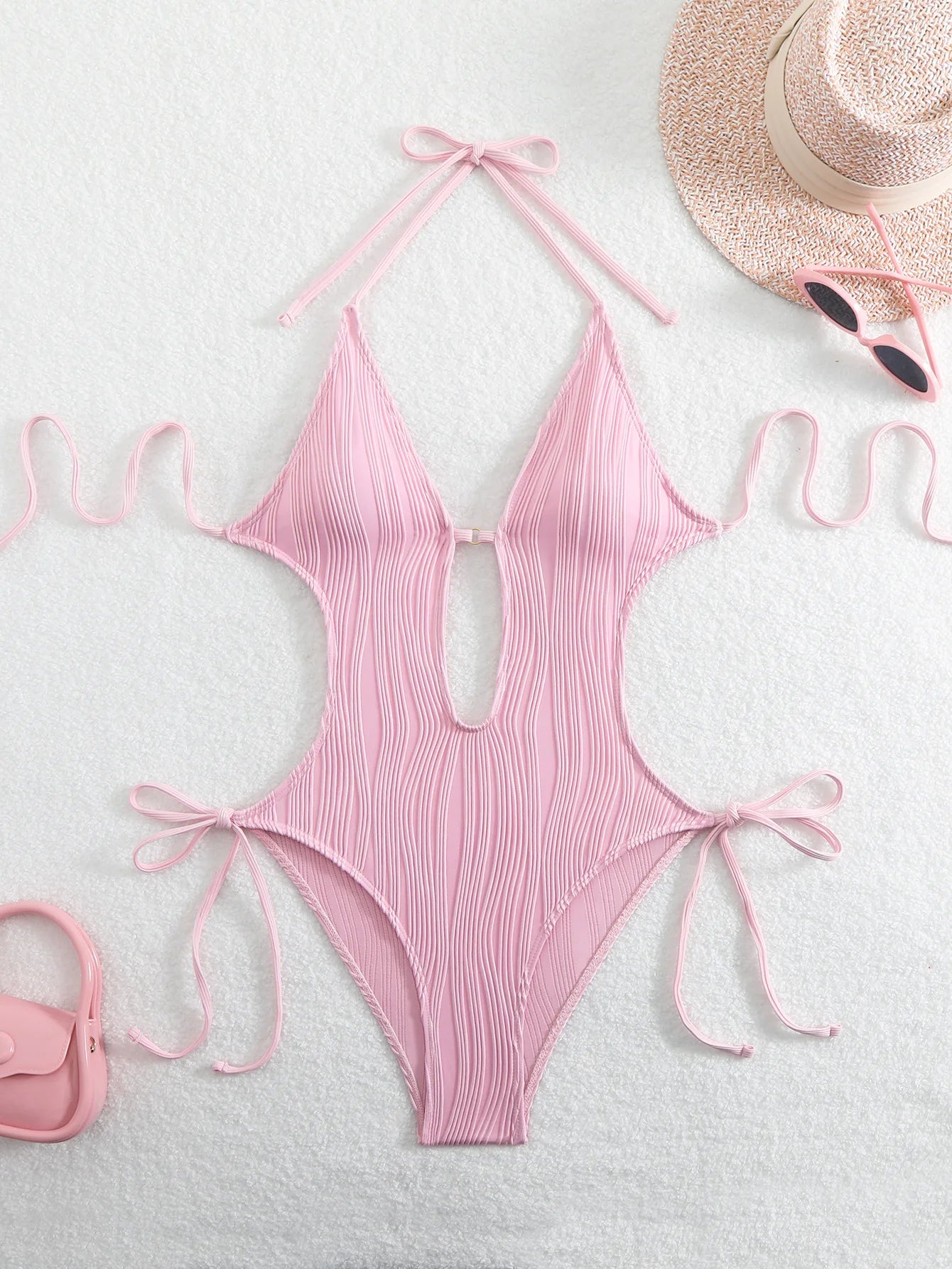 Monokini Halter V Dos Nu High Cut 2026 — Maillot Une Pièce Froncé Femme