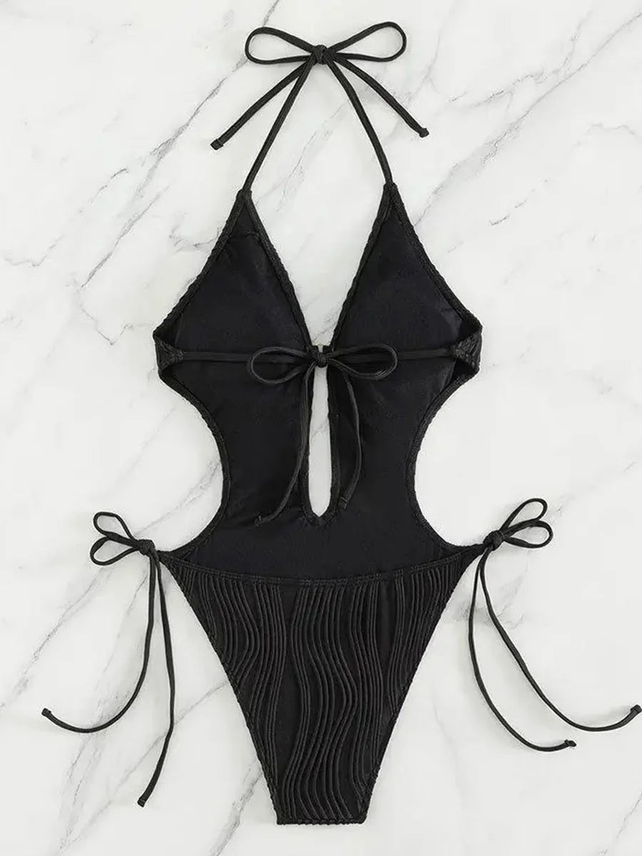 Monokini Halter V Dos Nu High Cut 2026 — Maillot Une Pièce Froncé Femme