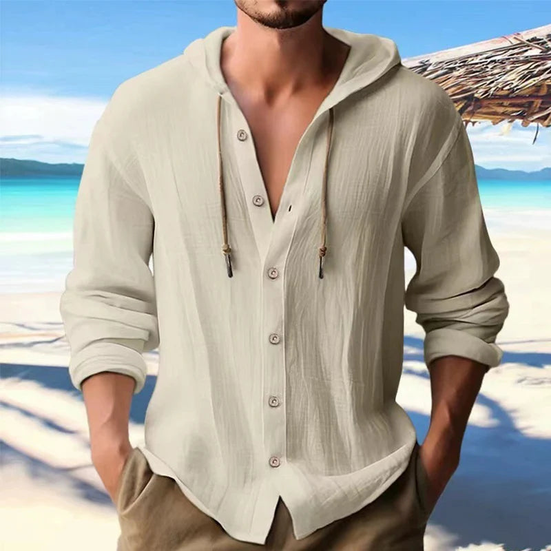 Chemise en Lin Homme à Capuche – Manches Longues, Style Streetwear