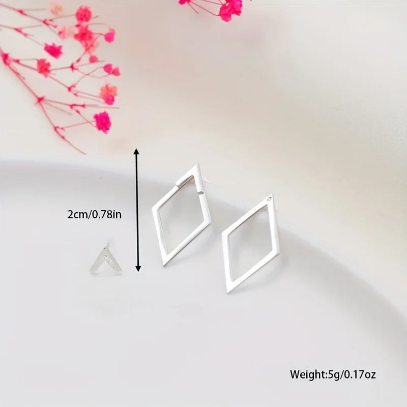 Boucles d'Oreilles Géométriques Carrées — Puces Triangles Détachables Acier Femme