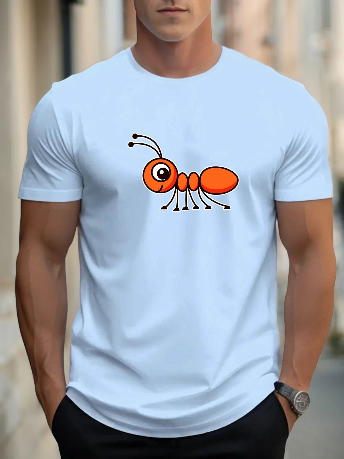 T-Shirt Homme 100% Coton Imprimé Graphique – Col Rond, Style Casual