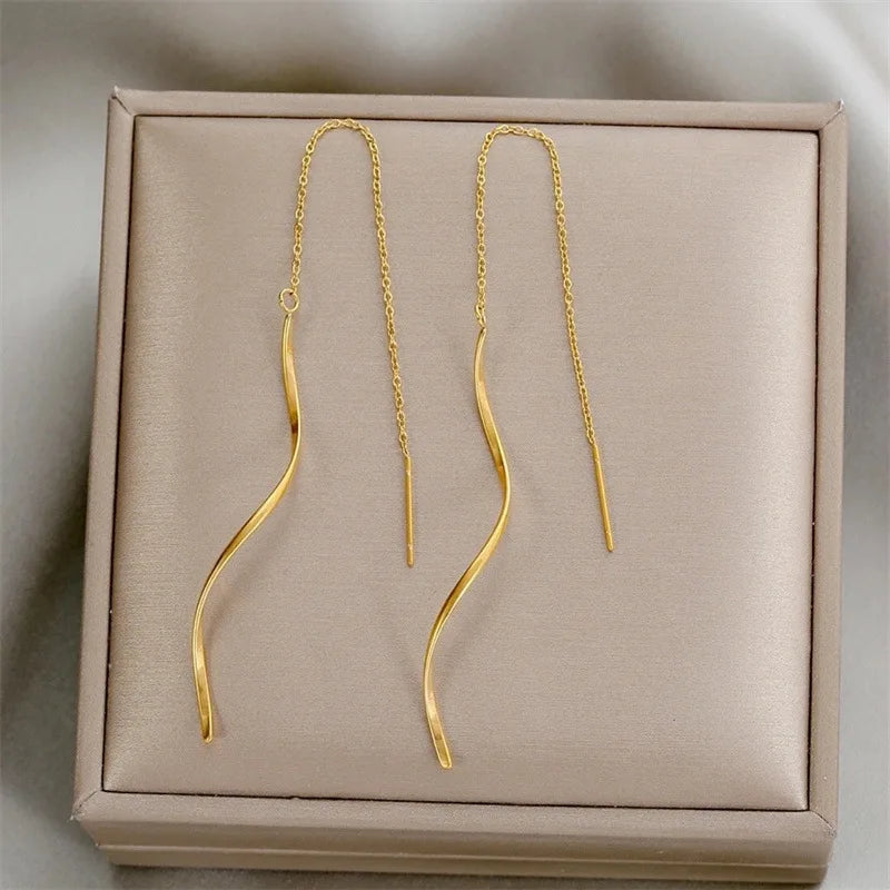 Boucles d'Oreilles Pendantes Zircon Cristal — Ear Line Rose Gold Femme