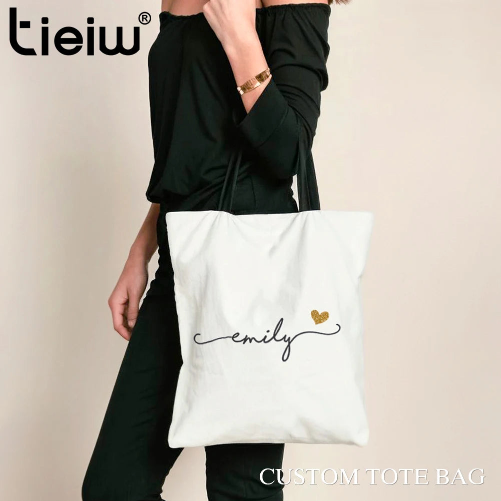 Tote Bag Personnalisé Prénom & Cœur — Sac Canvas Éco-Responsable Cadeau Mariage & Anniversaire